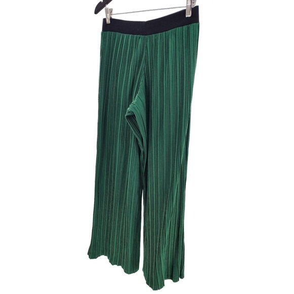 Forever21 Sm Retro Trousers Pleated Wide-leg Pants Elastic Waistband Green - Picture 7 of 10